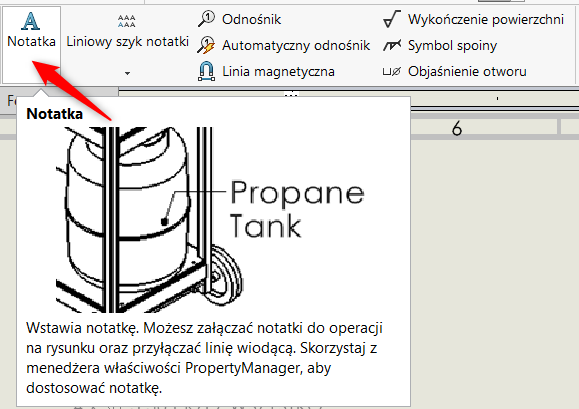 Opcja wstawienia notatki