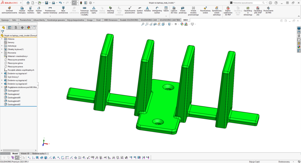 Wstawione otwory w modelu łap