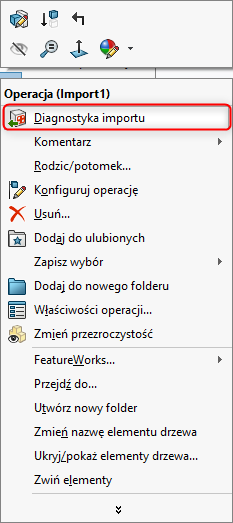 Ponowne wybranie opcji Diagnostyka importu
