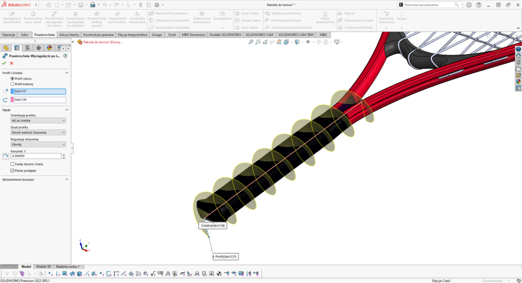 Powierzchnia skręcona - wstępna owijka