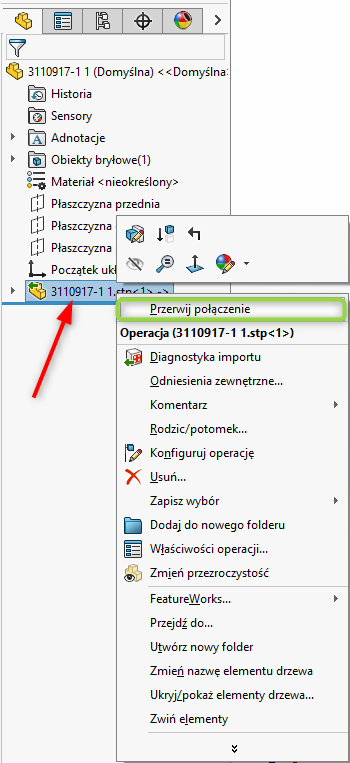 Opcja 'Przerwij połączenie'