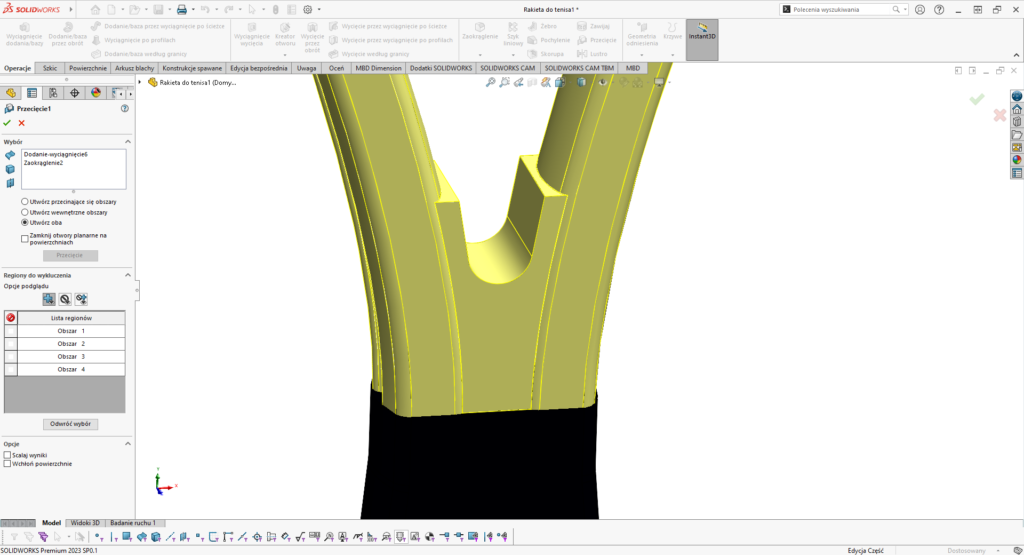 Przycięcie klinu do bryły rakiety