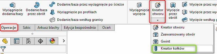 SOLIDWORKS - funkcja kreator kołków