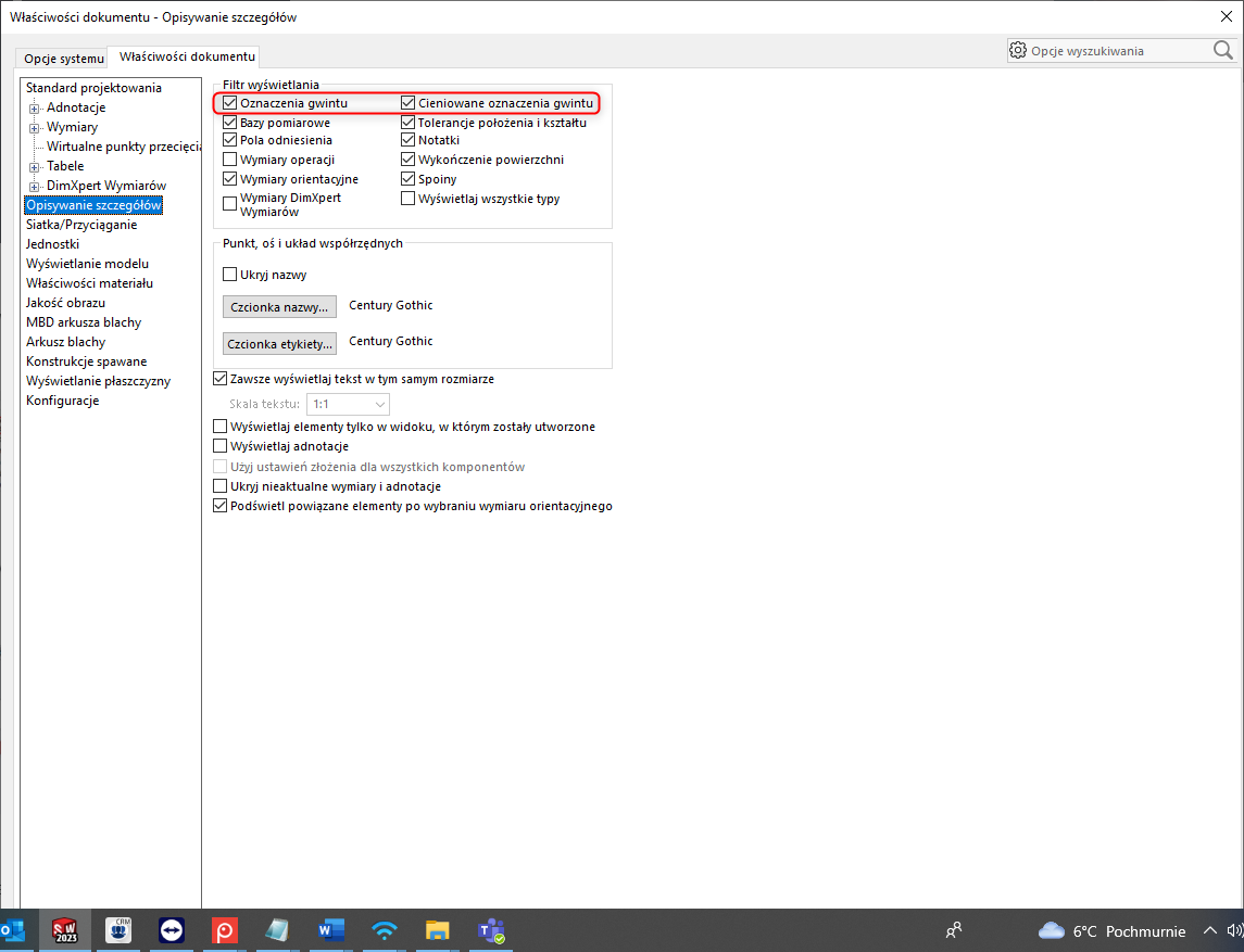 SOLIDWORKS - wyświetlanie adnotacji