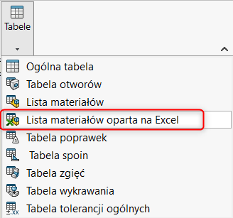 Lista materiałowa na rysunek