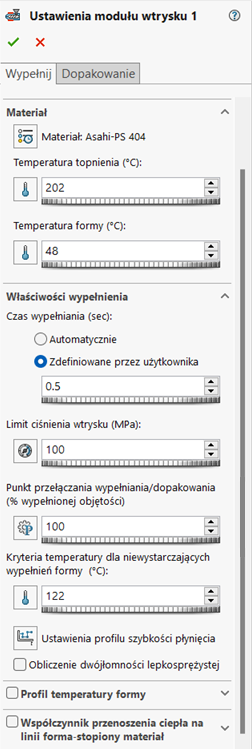 Ustawienia modułu wtrysku