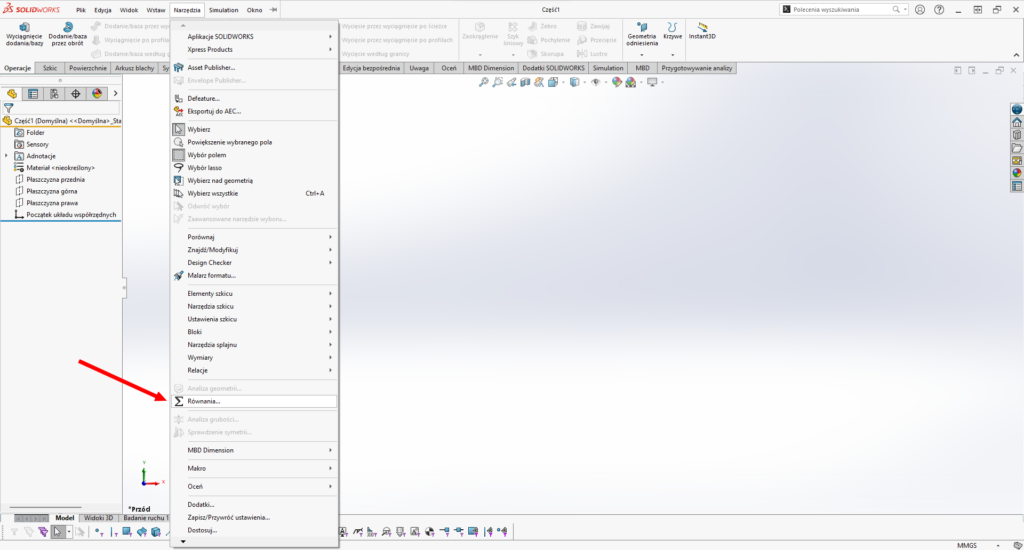 Menu Narzędzia - Równania