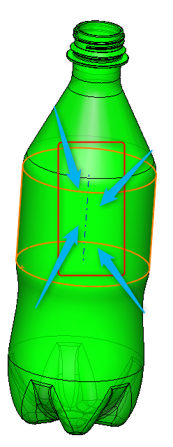 Butelka z wyświetlonymi osiami tymczasowymi