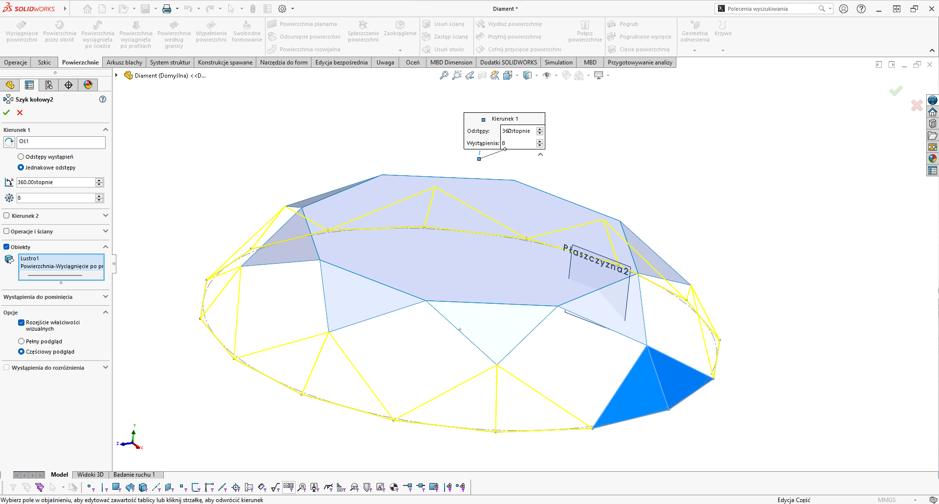 Powierzchnia wyciągnięta po profilach
