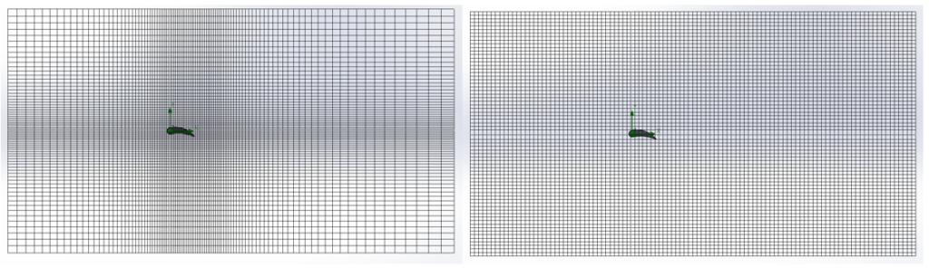 Przykładowe siatki. Po lewej siatka o stałej szerokości elementów, po prawej siatka o zmiennej grubości