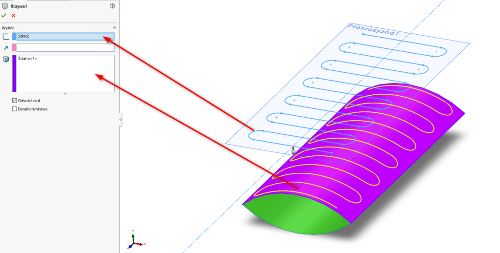 Wybór kierunku krzywej