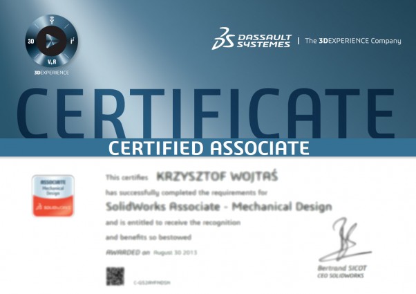 Certyfikaty SolidWorks, CSWA - Certified SolidWorsk Associate