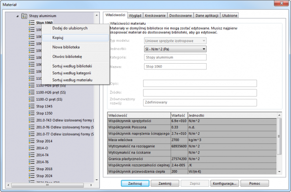 solidworks materiał