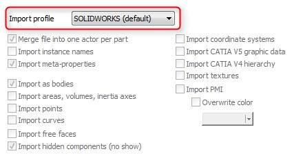 opcje importu solidworks composer