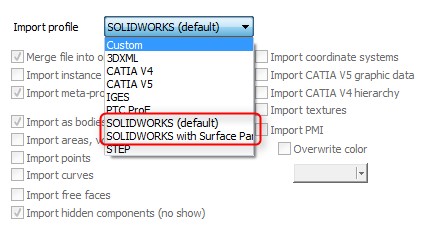 profile importu solidworks