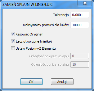 zamień splajn w linie łuk