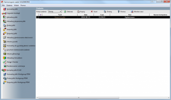 harmonogram zadań solidworks