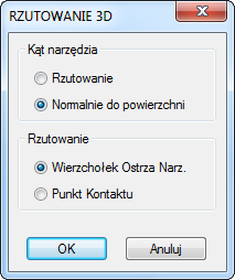 Kąt narzędzia - rzutowanie 3d