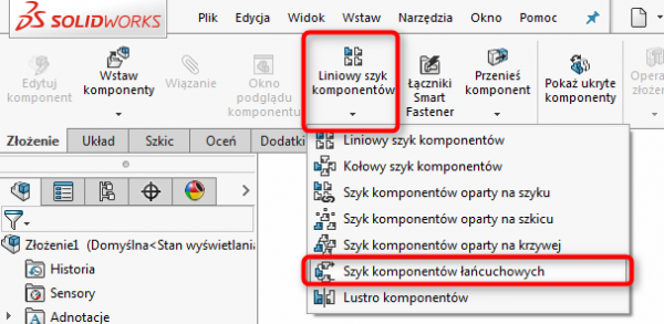 szyk komponentów łańcuchowych