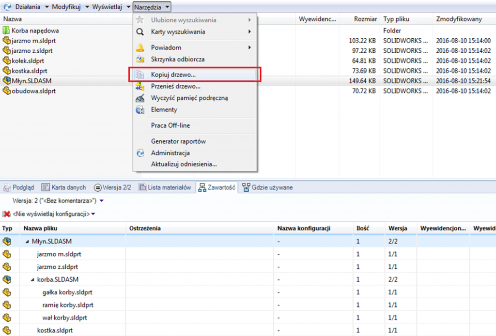 DPSTODAY kopiuj drzewo w SOLIDWORKS PDM