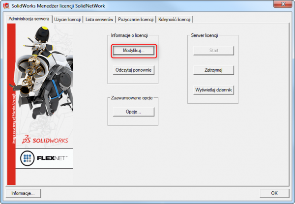 modyfikuj licencje sieciową solidworks