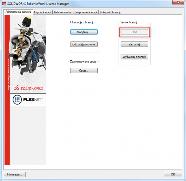 uruchomienie serwera licencji solidworks