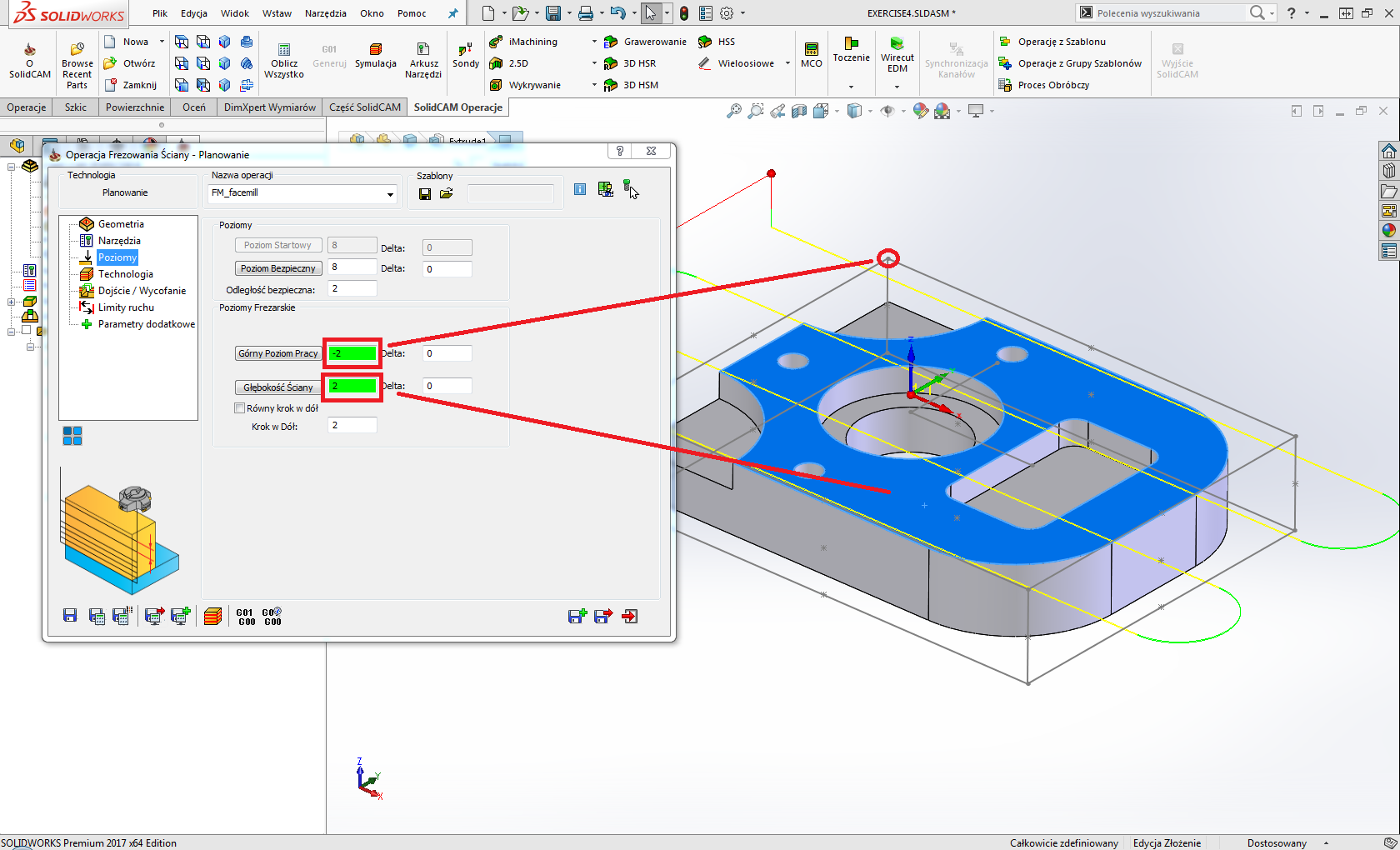 poziomy obrobcze solidcam