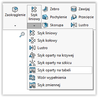 operacje solidworks szyk oparty na tabeli