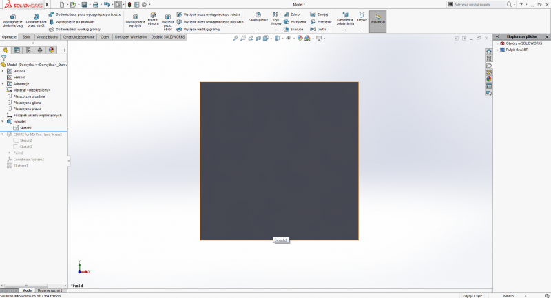 płytka solidworks wyciągniecie