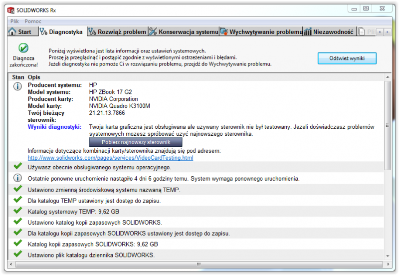 solidworks rx diagnostyka