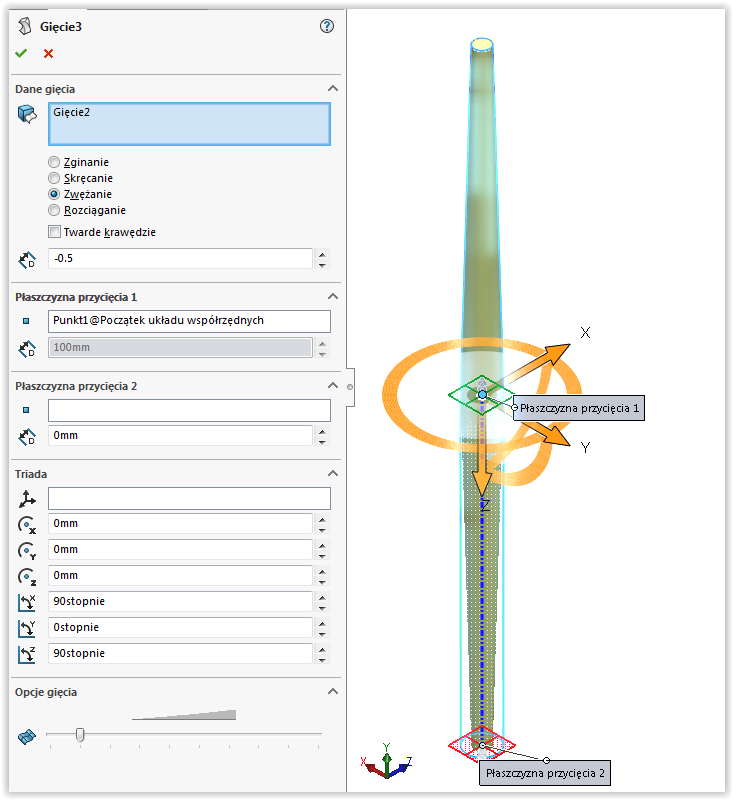 solidworks zwężanie gięcie