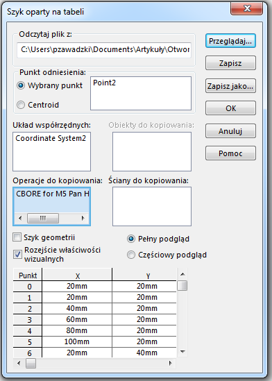 szyk oparty na tabeli solidworks-okno