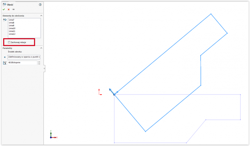 zachowaj relacje szkic solidworks