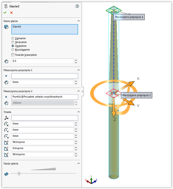zwężanie solidworks gięcie