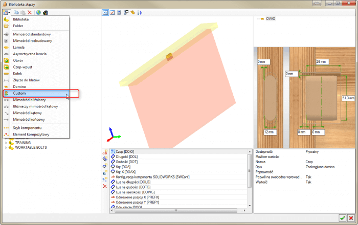 biblioteka złączy swood solidworks custom