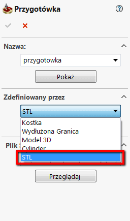 przygotówka model stl solidcam