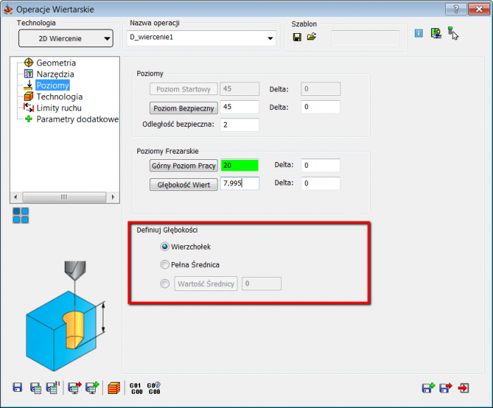 solidcam definiuj głębokość otworu