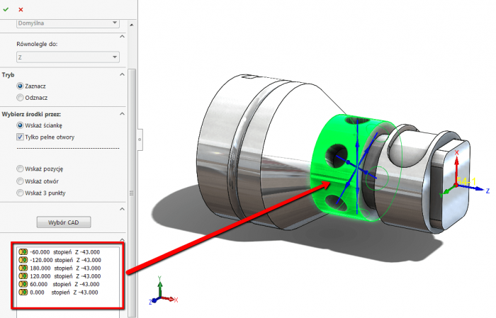 solidcam środki otworów