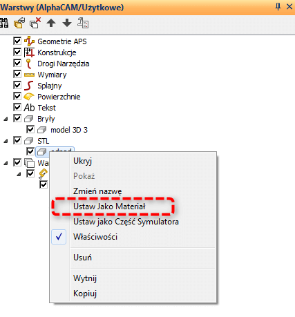 alphacam definiowanie z drzewa