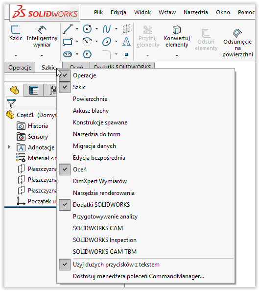SOLIDWORKS jak włączyć arkusz blach-konstrukcje spawane powierzchnie