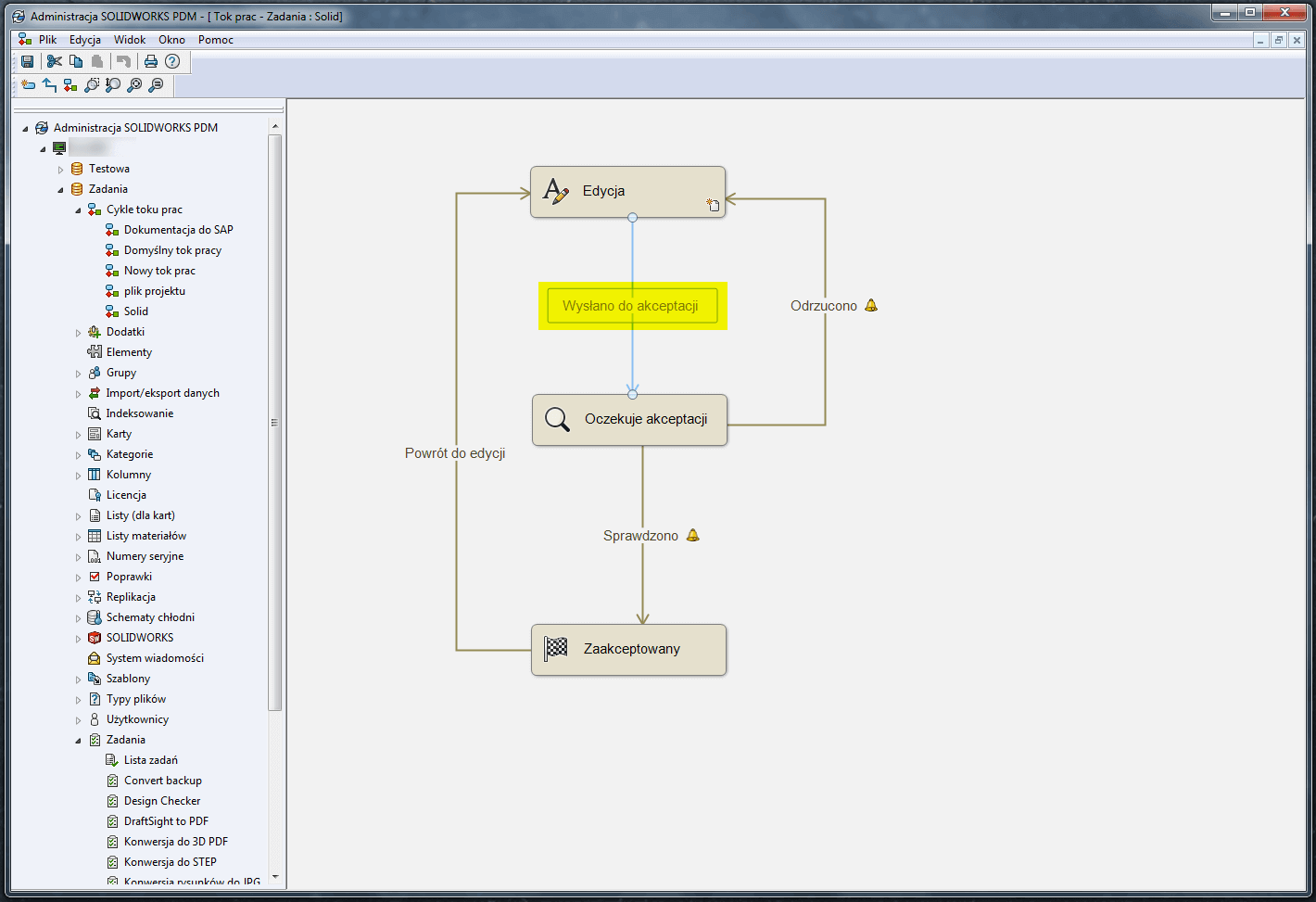 administracja solidworks pdm cykle toku pracy