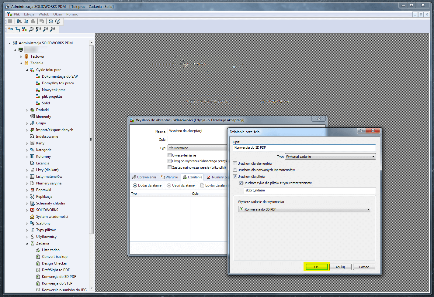 administracja solidworks pdm wysłano do akceptacji