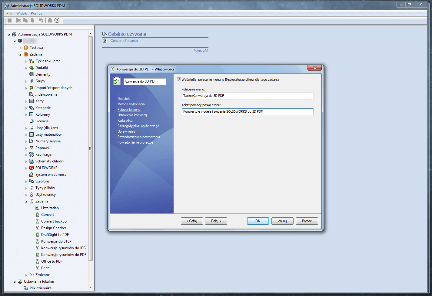 polecenie menu solidworks pdm kreator