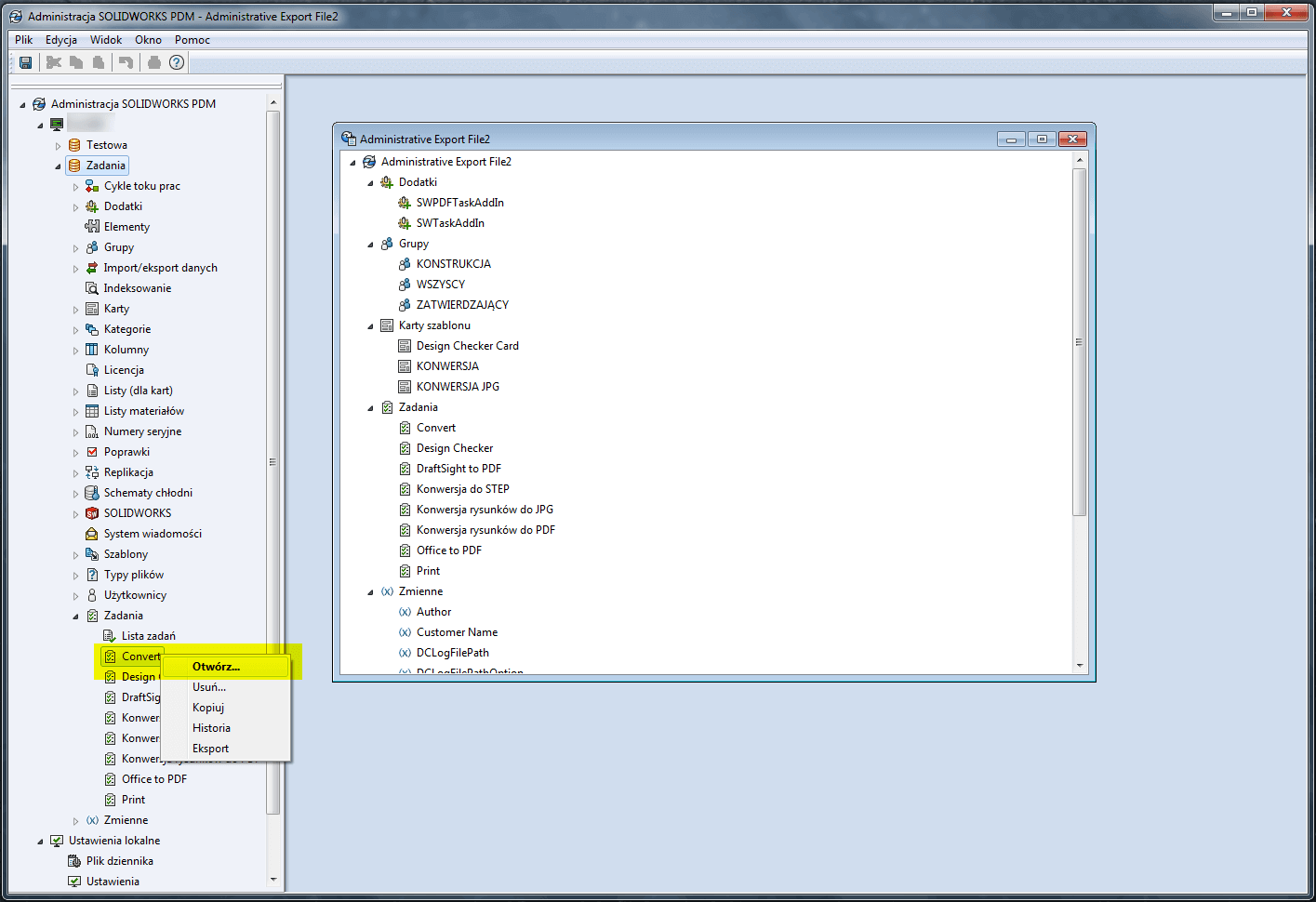solidworks pdm lista zadań convert