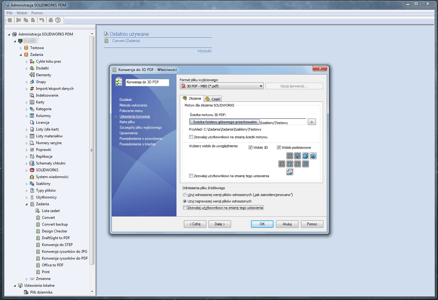 solidworks pdm ustawienia konwersji