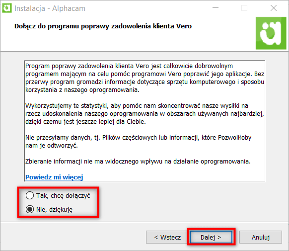 dołączenie do programu poprawy alphacam