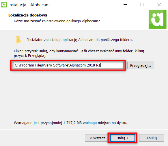 lokalizacja instalacji alphacam
