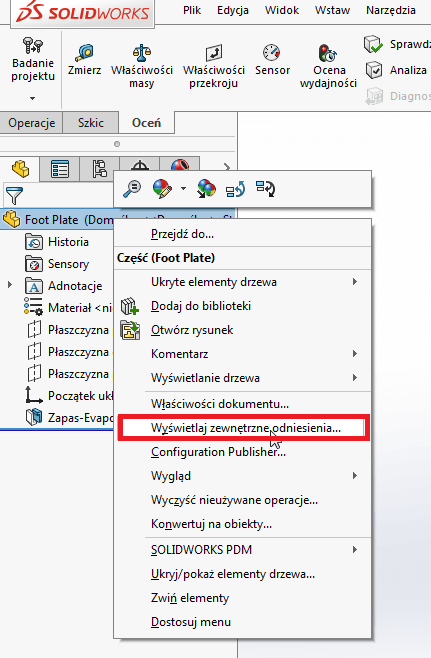 solidworks wyświetlaj zewnętrzne odniesienia