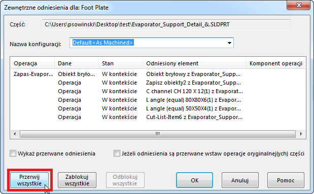 zewnętrzne odniesienia solidworks przerwij wszystkie
