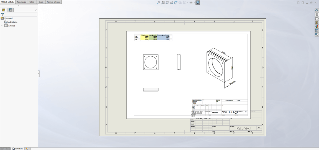 solidworks pdf dokumentacja format arkusza